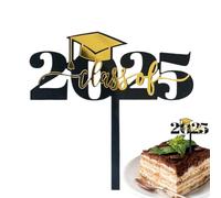 Decoración para cupcakes de graduación 2025 - Decoración acrílica para cupcakes de graduación 2025, púas de aperitivos estables en negro y dorado, accesorios para cabina de fotos para aula, escuela