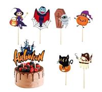Decoración para cupcakes de Halloween | 7 decoraciones para tartas de gato, castillo de terror, zombi, fantasma, bruja, vampiro, calabaza, decoraciones de cupcakes de Halloween para fiesta