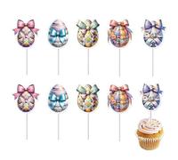 Decoración para cupcakes de huevo de Pascua | Coloridas y bonitas púas en forma de huevo de 10 estilos | Decoración para tartas del día de Pascua, decoraciones de pastel para shower suministros