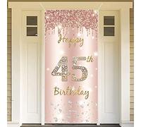 Decoración para el 45 cumpleaños de las mujeres, Happy 45 Birthday Door Banner de oro rosa, cartel de tela para 45 cumpleaños, decoración de puerta, fiesta de cumpleaños, cartel de bienvenida