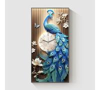 Decoración para el hogar pavo real reloj de pared decoración con luz LED para sala de estar, esculturas de pared 3D pintura colgante pared arte sin tocar lámpara de pared silenciosa escultura