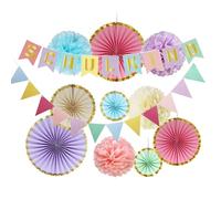 Decoración para escolarización en colores pastel 2025, para niña y niño, 12 unidades, juego de decoración para el comienzo del colegio con guirnalda, banderines, pompones y abanicos de papel, regalos