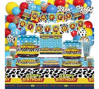 Decoracion para Fiesta de Cumpleaños con Tema de Cuentos, Incluye Bandera de Happy Birthday, Mantel, Platos de Papel, Servilletas, Globos para Fiesta de Cumpleaños de Niños y Niñas, para 20 invitados