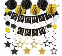 Decoracion Para Fiesta De Graduacion 2026 - Juego De Carteles De Graduación - Banderín Con Estrellas Y Bolas De Papel,Para Universidad Instituto Puerta Techo Hogar Aula Decoración Exteriores E