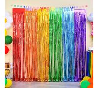 Decoración para fiestas de carnaval con arco iris, paquete de 2 unidades, decoración de carnaval, arco iris, cortinas con flecos, oropel, cortina de tul brillante, serpentinas metálicas, vacaciones,