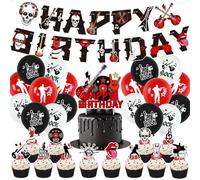 Decoración Para Fiestas de Cumpleaños Estampado de Música Rock and Roll,SANYUANHE 32 Decoración para Pasteles Rock Hand Gesture，Music Note Party Balloon，Rap Music Cupcake Topper Halloween