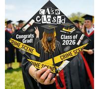 Decoración para gorra de graduación, cinta moderna de escena del crimen con pergamino juguetón, color negro, decoración de sombrero para sesión de fotos de recuerdo memorable, 9.5 x 9.5 pulgadas