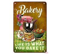 Decoración para hornear Halloween Bakery Life Is What You Bake It, letrero de metal vintage para decoración del hogar, letrero de aluminio rústico, arte de pared, póster de metal de 8 x 12 pulgadas