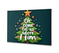 Decoración para sala de estar, árbol de Navidad con adornos y texto "Oh Come Let Us Adore Him". Lienzo decorativo para decoración de Pascua, decoración de pared para baño (30 x 40 cm)