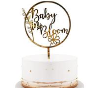 Decoración para tarta Baby in Bloom - Decoración de pastel de acrílico dorado para baby shower, decoración para tartas de compromiso, anuncio de embarazo, decoración floral de revelación de género