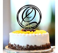 Decoración para tarta con inicial Q para boda, monograma, nombre, corona de flores negras de acrílico para boda, compromiso, fiesta, suministros rústica, reutilizable, corona floral personalizada con