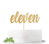 Decoración para tarta con purpurina dorada mezclada para 11 cumpleaños o 11 aniversario para decoración de fiesta, Hello 11, Cheers to Once