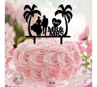 Decoración para tarta con temática de playa Mr & Mrs Tropical Engagement Script Font Cake Topper Custom Name Date Calligraphy Acrylic Black Party Gender Reveal Decor Vintage Gifts for Girls Boys