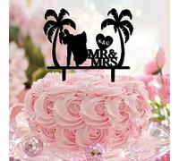Decoración para tarta con temática de playa Mr & Mrs Tropical Engagement Script Font Cupcake Topper Custom Name Date Calligraphy Gender Reveal Baby Shower Cake Supplies Decoraciones Vintage Regalos
