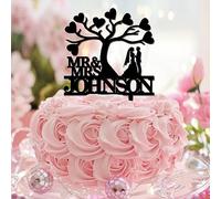 Decoración para tarta con temática de playa Mr & Mrs Tropical Engagement Script Font Cupcake Topper para jubileo decoración de boda país iniciales personalizadas monograma amor corazón forma acrílico
