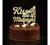 Decoración para tarta con texto en inglés "Kiss Me At Midnight - Decoración rústica para tartas con silueta de Mr & Mrs Silueta personalizada para novia y novio, decoración para bodas, compromisos