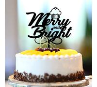 Decoración para tarta con texto en inglés "Merry And Bright" con texto en inglés "Merry And Bright", decoración festiva para tarta de boda, decoración personalizada, elegante, feliz Año Nuevo
