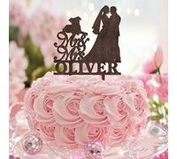 Decoración para tarta con texto en inglés "Mr And Mrs", diseño de silueta de pareja con texto en inglés "Happy Birthday", para mascotas, perros, gatos, despedida de soltera, baby shower, decoración de