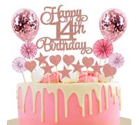 Decoración para tarta de 14 cumpleaños, oro rosa, niño y niña, decoración para tarta con purpurina de feliz 14 cumpleaños, decoración para tarta de 14 cumpleaños, decoración para tarta de 14 cumplea