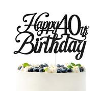 Decoración para tarta de 40 cumpleaños con purpurina negra, saludos a 40 años/40 y fabuloso/rasgado treinta, divertidos suministros de decoración de fiesta de 40 cumpleaños