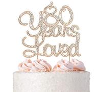 Decoración para tarta de 80 unidades, metal de oro rosa de alta calidad, 80 años amados, decoración de fiesta de 80 cumpleaños, decoración brillante con diamantes de imitación que hace una gran pieza