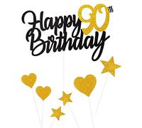 Decoración para Tarta de 90 Cumpleaños - 90 Unidades, Color Negro y Dorado - Feliz Cumpleaños para Niña