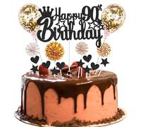 Decoración para tarta de 90 cumpleaños, decoración Happy 90th Birthday decoración para tartas 90 años hombre 90 cumpleaños mujer negro dorado decoración para tartas hombre mujer Hello 90 Glitter Cake