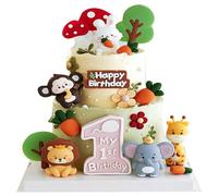 Decoración Para Tarta de Animales : 12 Piezas de Decoración Para Tarta Flora Y Fauna Con Elefantes, Monos, Jirafas, Leones, Conejos, Zanahorias, Setas, Arbolitos Y Señales de Tráfico