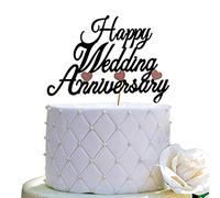 Decoración para tarta de aniversario de boda, decoración para bodas, aniversarios, fiestas, bodas y fiestas, doble cara, color negro con purpurina