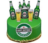 Decoración para tarta de cerveza de feliz cumpleaños, 6 piezas de botellas de vino, taza de cerveza, decoración de cupcakes con temática de cerveza, suministros de decoración de fiestas (verde)