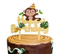 Decoración para tarta de cumpleaños con diseño de mono de acrílico dorado, decoración de tarta de cumpleaños con temática de safari, suministros para fiestas de cumpleaños, animales de zoológico