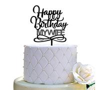 Decoración para tarta de cumpleaños con texto en inglés "Happy Birthday My WIFE", acrílico negro