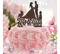 Decoración para tarta de cumpleaños con texto en inglés "Mr And Mrs Brown", diseño de silueta de pareja con texto en inglés "Happy Birthday" para graduación, suministros de pastel de cumpleaños
