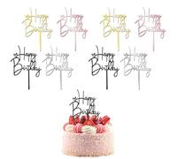 Decoración para tarta de cumpleaños con texto "Happy Birthday", 8 unidades, acrílico, reutilizable, para fiestas de cumpleaños, decoración de tartas de cumpleaños (4 colores)