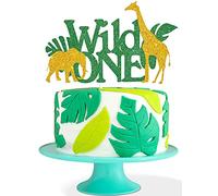Decoración para tarta de cumpleaños con texto "Wild One Birthday", diseño de animales salvajes