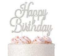 Decoración para tarta de cumpleaños - Metal plateado de alta calidad - Decoración brillante de diamantes de imitación para fiesta de cumpleaños - Una gran pieza central - Ahora protegida en una caja