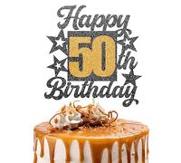 Decoración para tarta de cumpleaños número 50 - Cheers to 50 Years Black Gold Glitter - 50 & Fabulosa decoración para tartas - Decoración de pastel de cumpleaños para niños o niñas - Suministros para