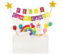 Decoración para Tarta de Cumpleaños Unicornio, 14 Piezas Cake Toppers Arcoíris Feliz Cumpleaños Adornos para Pastel Cupcakes Fiestas Infantiles Niñas Niños
