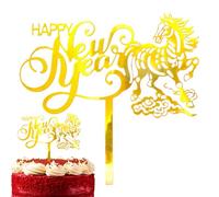 Decoración para tarta de feliz año nuevo, acrílico 2D, decoración de cumpleaños de caballo de Año Nuevo | Decoración para cupcakes de vacaciones, para padres, niños, adultos, panaderías, hogar