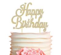 Decoración para tarta de feliz cumpleaños, metal dorado de alta calidad, decoración de diamantes de imitación brillantes para fiesta de cumpleaños que hace un gran centro de mesa, ahora protegido en