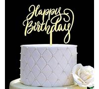 Decoración para tarta de feliz cumpleaños para decoraciones de fiesta de cumpleaños, espejo dorado acrílico