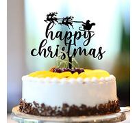 Decoración para tarta de feliz Navidad, con texto en inglés "Happy Birthday", con texto en inglés "Cheers to 2022", acrílico, negro, graduación, despedida de soltera, suministros de decoración para