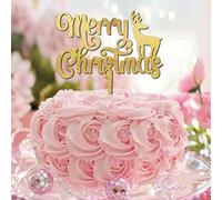 Decoración para tarta de Feliz Navidad, regalos de Papá Noel, alce, niños, decoración para cupcakes, escritura festiva, tema de invierno, madera, dorado, purpurina, baby shower, decoración de pasteles