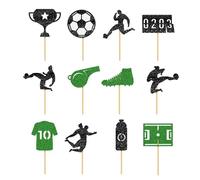 Decoración para tarta de fútbol - Banderas para cupcakes con bolas 2D, 12 piezas de suministros para fiestas deportivas, decorativos para postres, accesorios temáticos de juegos divertidos par