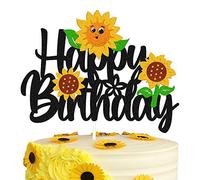 Decoración para tarta de girasol, diseño de texto en inglés "Happy Birthday", decoración de tartas para niños y niñas y niños, diseño de girasol, decoración de primer segundo cumpleaños