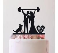 Decoración para tarta de levantamiento de pesas, boda con perro, culturista, fitness, gimnasio, entrenamiento, Mr and Mrs, 6-7.8 pulgadas, silueta acrílica personalizada aniversario