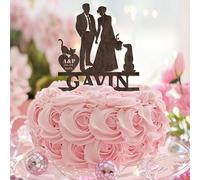 Decoración para tarta de Mr And Mrs Brown con diseño de silueta de pareja con guión, decoración para tartas de matrimonio, para ser novia y novio, aniversario, compromiso, suministros para tartas