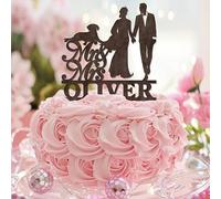 Decoración para tarta de Mr And Mrs Brown con silueta de pareja con guión, decoración personalizada para boda, fecha y apellido, graduación, jubileo, decoración de postres, regalos fabulosos para