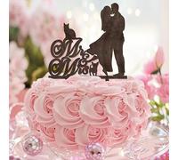 Decoración para tarta de Mr And Mrs Brown, silueta de pareja con texto en inglés "Happy Birthday", decoración personalizada para boda, fecha y apellido, suministros para tartas de graduación, regalos