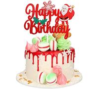 Decoración para tarta de Navidad con diseño de renos rojos con purpurina, decoración de pasteles de Joyeux Noel, Happy Hanukkah